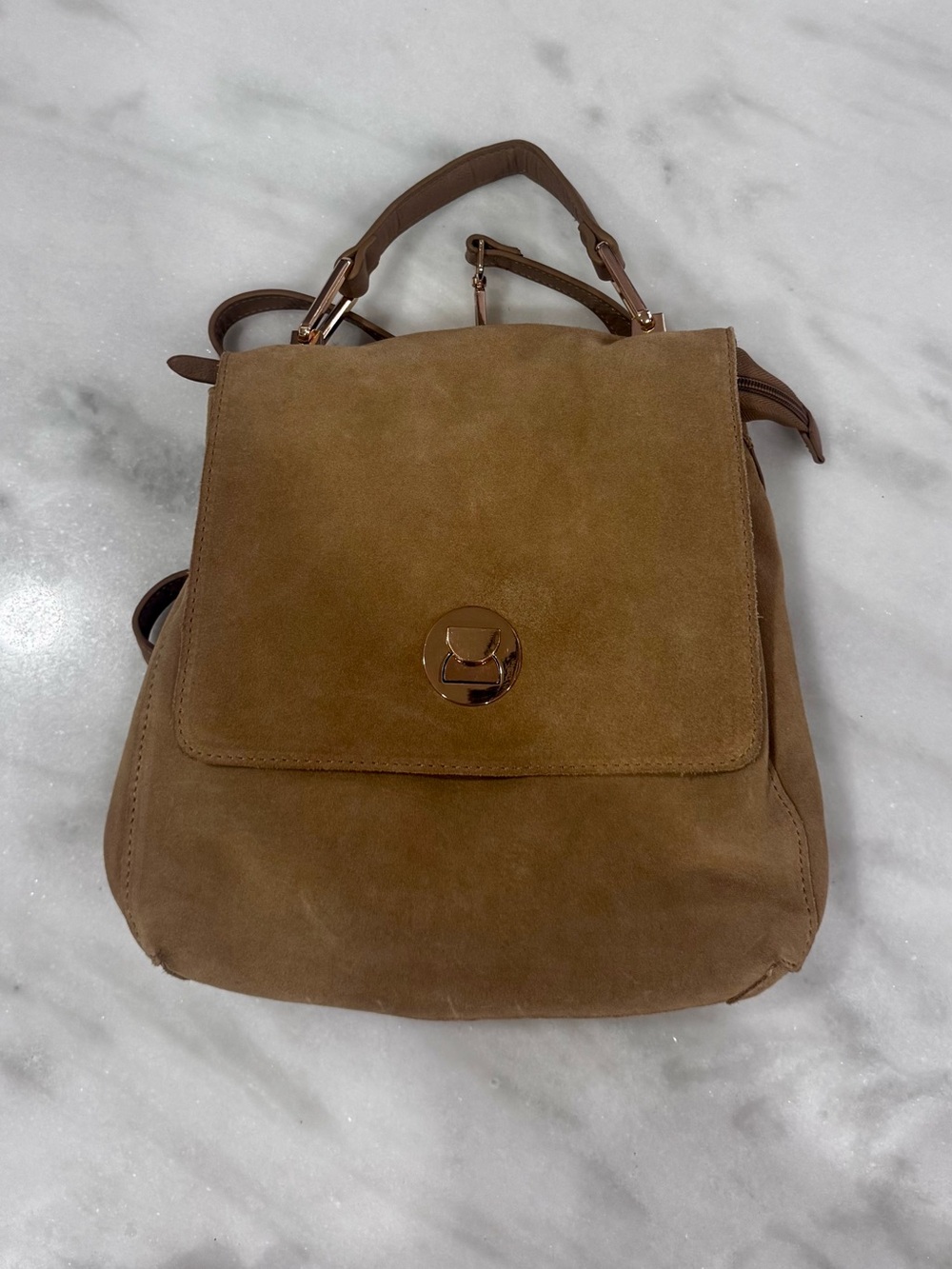 Free People Tan Faux Suede Convertible Backpack Boho Shoulder Bag